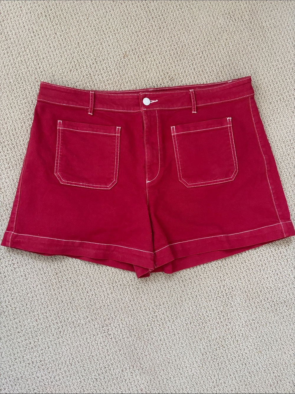 LOFT Red Jean Shorts with Contrast Stitching